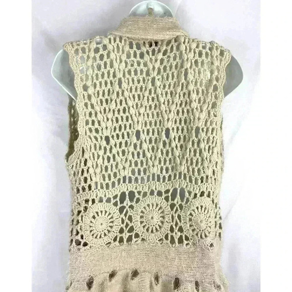 Tan Open Fuzzy Cardigan Top SMALL Women's Crochet Metric - Picture 9 of 10